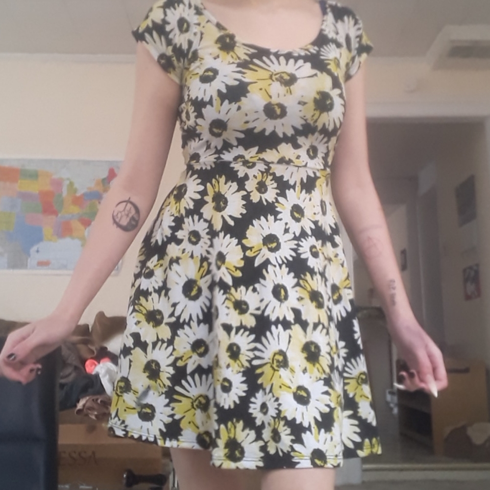 Black sunflower mini dress